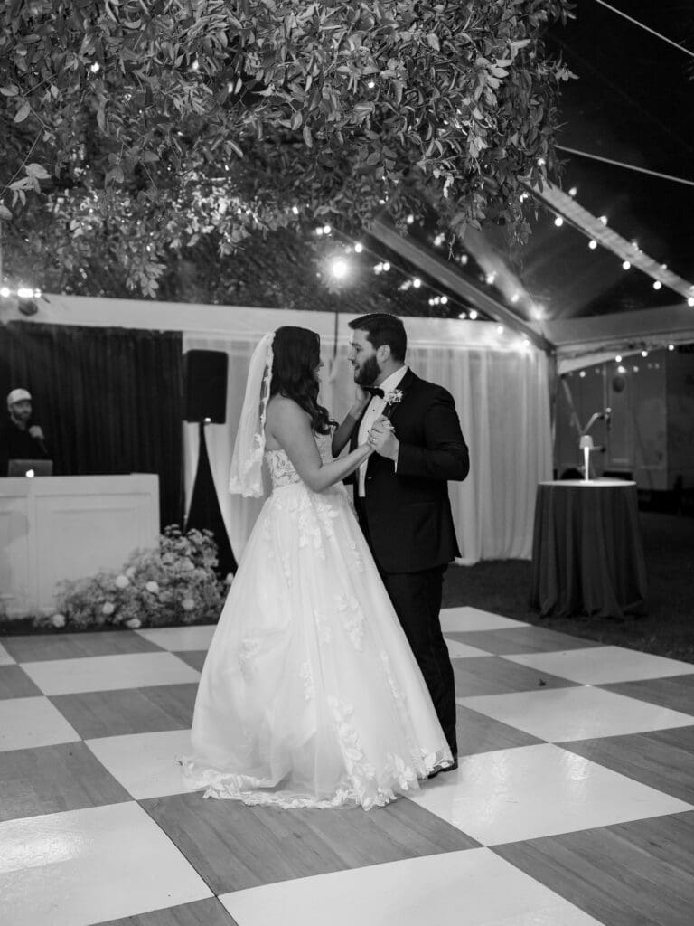 Bride and groom share a dance together just the two of them.