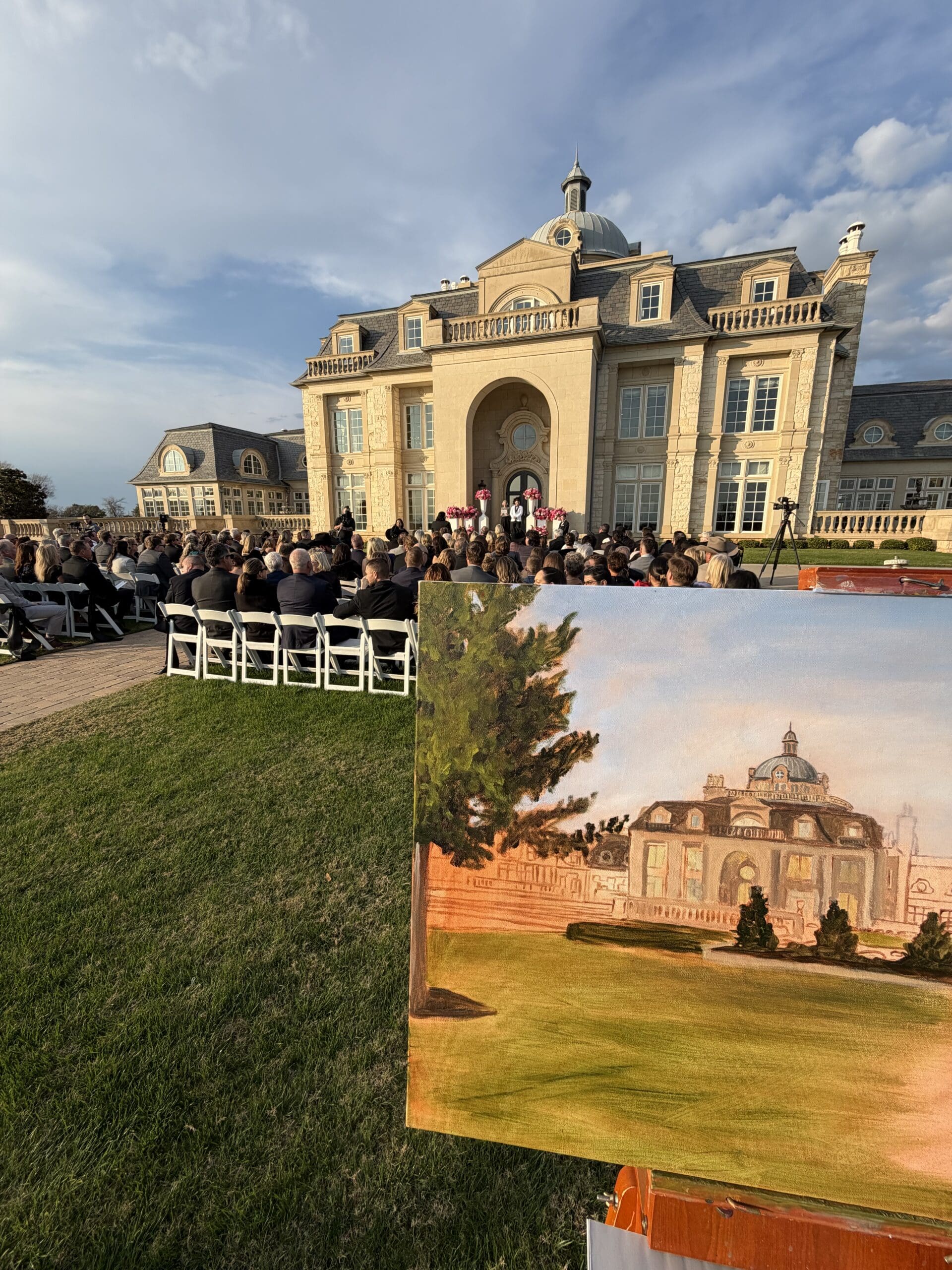 Luxury live wedding painter creating custom artwork at a high-end Dallas wedding venue
