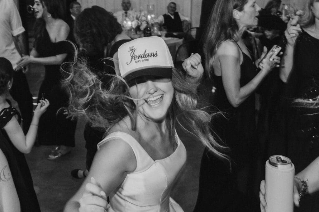 Custom hats keep the dance floor lively.